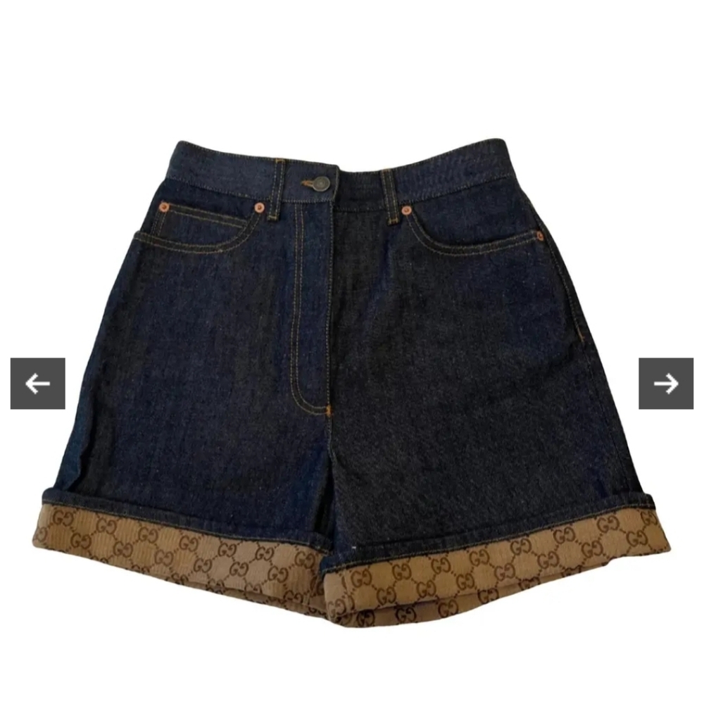 Gucci Dark Blue Jean Shorts with Tan Accents